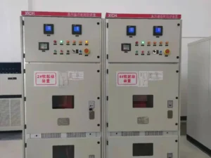 CMV medium voltage soft starter cabinets in a coal mine electrical room