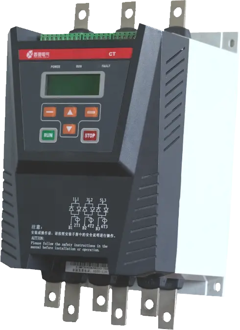 XICHI CT series 3-phase soft starter 380V with LCD keypad, built-in current transformer and top/bottom busbar terminals